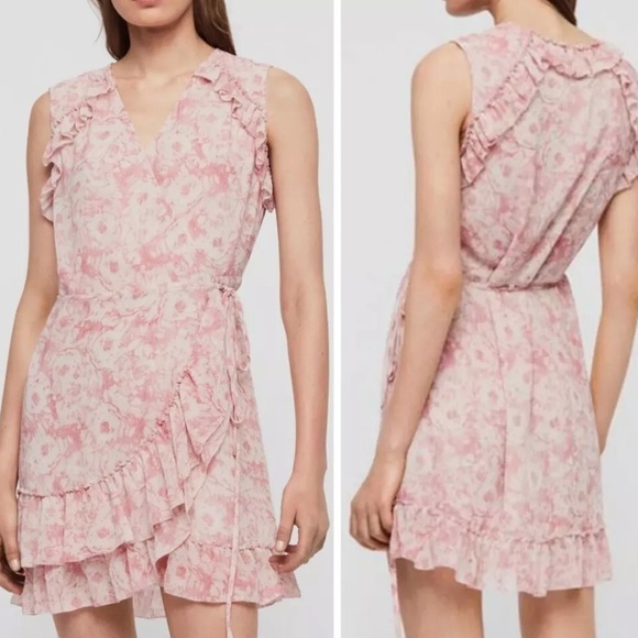 All Saints Priya Rosa Pink Wrap Dress - Picture 1 of 9